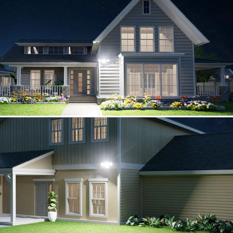 LED Dusk To Dawn Flood Light 80W 8000LM Exterior Security Lighting illuminating house exterior at night