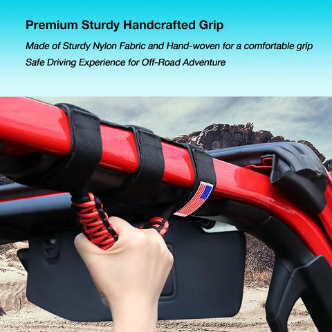 Hand gripping Four Pack Jeep Grab Handles For Roll Bar Paracord Set Off Road Ready Interior Upgrades For Wrangler Red American Flag