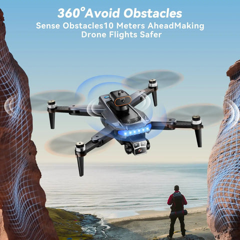 4K GPS Drone With Obstacle Alerts And Auto Return, Foldable Under 249g flying near cliffs, highlighting obstacle detection feature