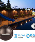 Poolside deck with 12 Pack LED Low Voltage Deck Lights With 170 Lumen Output 4 Inch Landscape Step Railing Fence Light