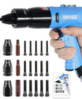 Pneumatic Rivet Nut Gun Kit With M6 M8 M10 Mandrels, Pro Grade Heavy Duty Industrial Tool Set With Self Locking Head, Tool Free Mandrel Change, Adjustable Speed, 64 To 100 Psi For Nutsert Insertion