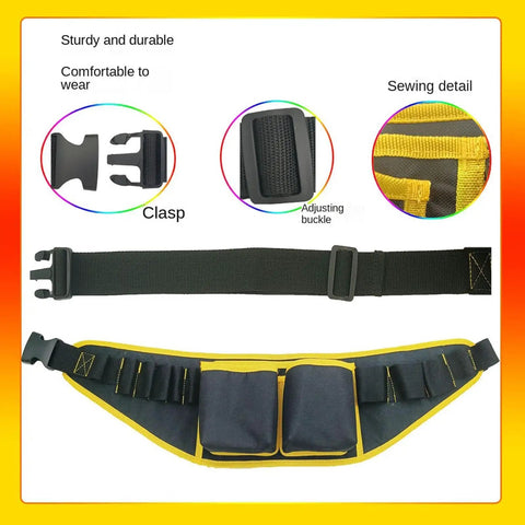 Gardener Tool Belt With Quick Access Pockets portable waist bag showing clasp, buckle, and sewing details.