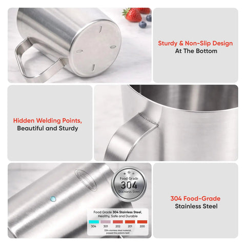Stainless Steel Measuring Cup With Handle Upgraded 3 In 1 Cup ML Ounce Scale 16 Ounces Half Liter Two Cup Capacity Durable Metal Kitchen Tool