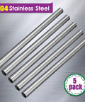 Five 1/8 in OD 304 stainless steel tubing, 0.5 mm wall, 10 in long, five-pack