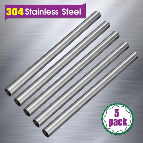Five 1/8 in OD 304 stainless steel tubing, 0.5 mm wall, 10 in long, five-pack