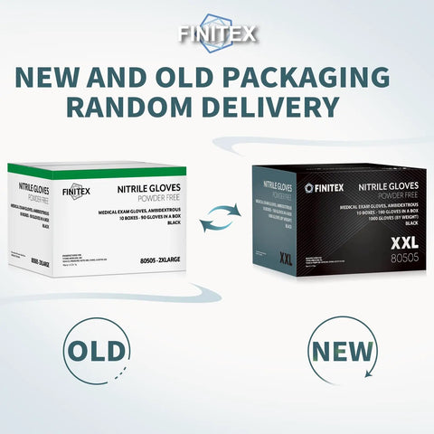 Heavy Duty Black Nitrile Disposable Gloves 5 Mil Ultra Thick Latex Free With Super Snug Fit That Slaps On Fast in new and old packaging.