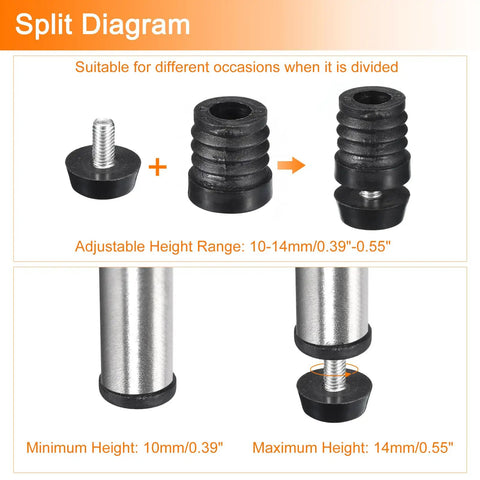 Image showing parts of 4 Pcs Round Tube Leveling Inserts With Adjustable Feet For 19mm OD Tubes M6 1.0mm Thread Black Plastic End Caps