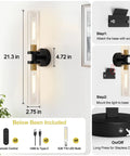 Battery Operated Wall Sconces Set of Two, Black and Gold Wall Light fixtures with Wireless Remote Control, 21.3" height.