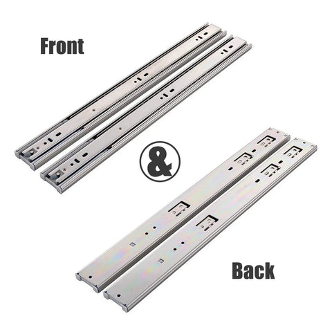 Front and back view of Beefy 16 Inch Drawer Slides Six Pairs Side Mount Ball Bearing Rails For Cabinet Wardrobe Dresser And Kitchen