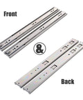 Soft Close Drawer Slides 14 Inch 1 Pair Side Mount Ball Bearing Full Extension Rails Heavy Duty 100 Lb Load Capacity Fits Cabinets Wardrobes and Kitchens 10 to 22 Inch Options Mounting Screws Included, front and back view