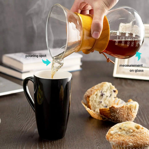All In One Pour Over Coffee Maker Set With 40 Oz Gooseneck Kettle And Thermometer, 20 Oz Dripper And Built In Coffee Grinder pouring coffee