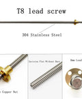 Two Pack 500mm TR8X8 Lead Screws With T8 Brass Nuts For 3D Printers Z Axis Acme Thread 8mm Lead 2mm Pitch 4 Start Stainless Steel