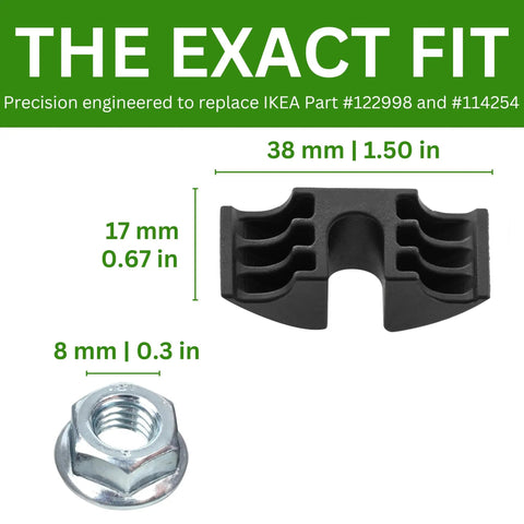 Heavy Duty Replacement Crescent Nut And Small Nut Pack Of Four Exact Fit Spare Hardware For Bed Frame Console Desk And Everyday Home Project Quick Swap Fix, showing black plastic nut and zinc plated steel nut.