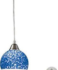 CIRA Mini Pendant Light With Blue Pebbled Glass And Satin Nickel Finish, Sleek 1 Light Ceiling Fixture For Kitchens Or Living Areas