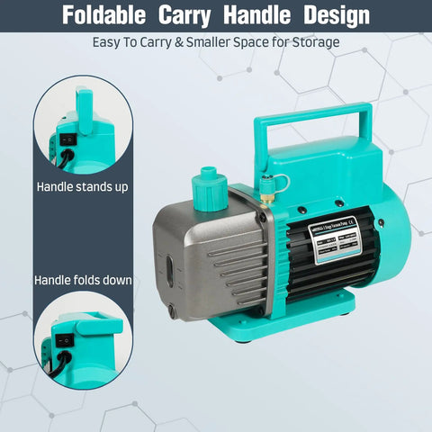 Heavy Duty 4.5 Cfm Single Stage Vacuum Pump For Hvac And Automotive Ac Repair, showing foldable handle and aluminum housing.