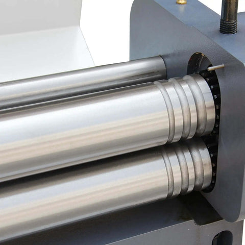 Close-up of 52 Inch 16 Gauge Sheet Metal Shear Press Brake And Slip Roll Combo rollers, highlighting slip roll mechanism.