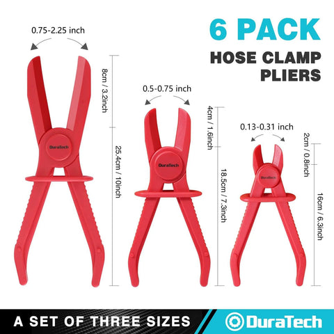 6 Piece Hose Clamp Set With Pinch Clamp Pliers For Flexible Hoses Fuel Gas Brake And Radiator Lines Three Sizes Small Medium Large Made From Heat Resistant Durable PA6 Nylon Non Conductive