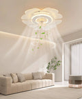 Ceiling Fan with Light 18.5 Inch Low Profile Modern Acrylic for Bedroom mounted on ceiling in a stylish living room.