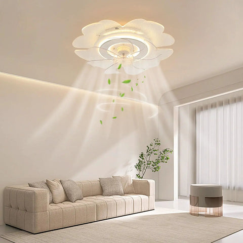 Ceiling Fan with Light 18.5 Inch Low Profile Modern Acrylic for Bedroom mounted on ceiling in a stylish living room.