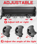 Adjustable 2 Pack Universal Light Bar Mount Brackets for LED Pods visual guide with positioning angles and setup instructions.