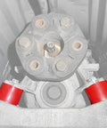 Transmission Mount Bushings For BMWs 80A Polyurethane CNC Billet Aluminum Flanged Ends Ultra Durable shown in vehicle setup