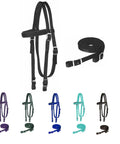 All Day Comfort Nylon Padded Browband Horse Headstall with Reins in Multiple Colors Full Size for Trail Riding and Training