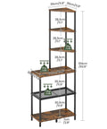 Heavy Duty Six Tier Industrial Corner Shelf With Swap Out Wood And Steel Mesh Boards Plus Work Surface Kicks Up Storage In Tight Quarters Perfect For Clean Setups In Apartments Or Home Offices Rustic Tone with dimensions and weight limits shown.