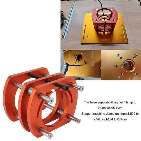 Heavy Duty Pro Grade Router Lift Base Aluminum Alloy Kit With Four Jaw Clamping Router Table Insert Plate Lifting System For Woodworking Engraving And DIY Projects On Small Trimming Machines, orange aluminum, 2.008 in lift