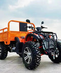 Heavy Duty Utility Trailer With Bucket For Tractor And ATV Use shown with large wheels on concrete background