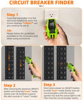 Person using Go-To All In One Circuit Breaker Finder and Outlet Tester with GFCI Detection, showing steps for use.