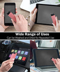 Three In One Screen Cleaner Kit With Touchscreen Mist Spray And Microfiber Cloth For Phones Glasses Tablets Laptops And Car Displays No Fuss Cleaning With Soft Flannel Wipes For Streak Free Crystal Clear Screens being used on various devices including a phone, tablet, car display, and laptop.