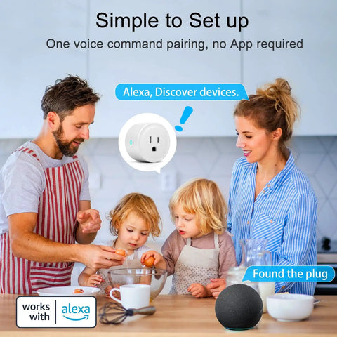 Alexa Only Smart Plug Duo With One Tap Setup And Voice Control, Remote Access, Timer And Schedule, Grouping, Bluetooth Mesh Outlet, Echo Required, No App Needed, 2 Pack