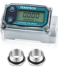 Dope Fuel Flow Meter With One Inch Inlet And Three Quarter Inch Adapters, Real Time LCD Readout, Accurate To One Percent, Cumulative Flow Counter, Instant Readouts, Easy Inline Installation For Gas Systems, shown with threaded adapters