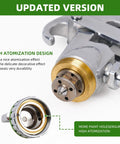 Heavy Duty Pressure Feed Air Spray Paint Gun With One Piece Steel Body And Nickel Chromium Coating 1.5mm Nozzle close-up of atomization design.
