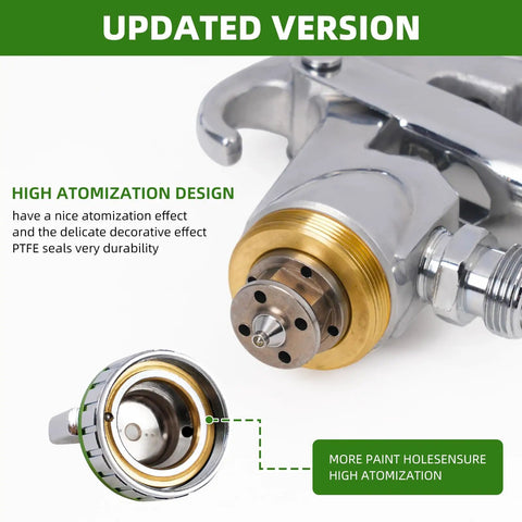 Heavy Duty Pressure Feed Air Spray Paint Gun With One Piece Steel Body And Nickel Chromium Coating 1.5mm Nozzle close-up of atomization design.
