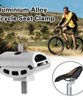Aluminum Alloy Bike Seat Clamp Universal Post Clamp Replacement For Mountain And Road Bikes, shown with cyclist and saddle.