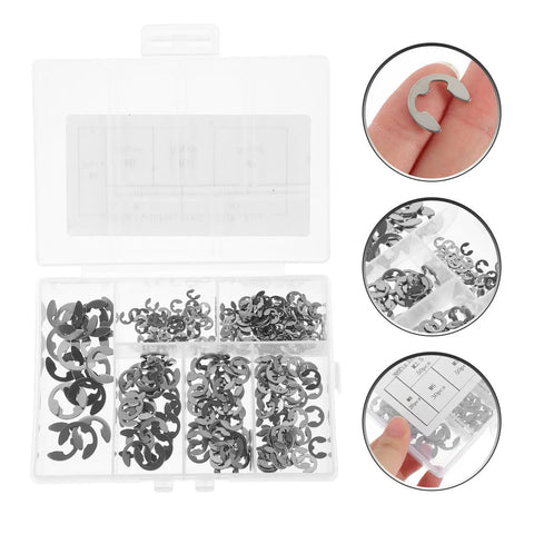 Stainless Steel E Shaped Retaining Ring Kit 300 Pcs With Open Split Washers For Shaft Grooves Rust Resistant Indoor Outdoor Use Heavy Duty Circlip Assortment For Machinery in compartment case