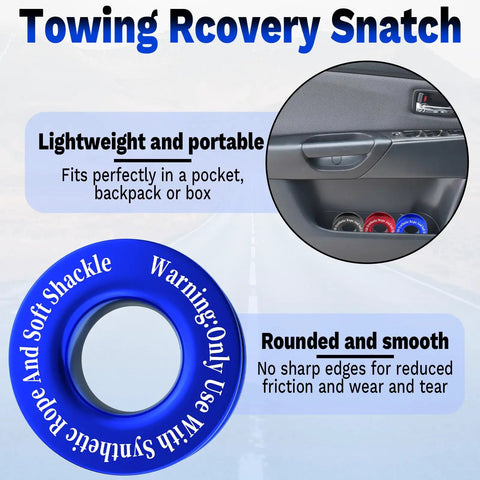 Heavy Duty Winch Snatch Recovery Ring For Off Road Recovery, Premium 7075 Aluminum Alloy, High Break Strength Snatch Block Ring, rust resistant blue ring