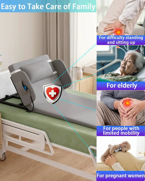 Heavy Duty Electric Bed Lift Assistant For Elderly And Disabled, Smooth Up Right Support With Remote Control, Adjustable Backrest 2 To 80 Degrees, Silent Motor, No Strain To Get Out Of Bed Safely, shown with bed setup for various users.