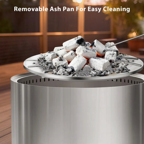 Smokeless 22 Inch Stainless Steel Wood Burning Outdoor Fire Pit For Patio And Backyard Perfect For Camping And Outdoor Gatherings Dual Wall Airflow With Secondary Combustion And Removable Ash Pan showing the removable ash pan
