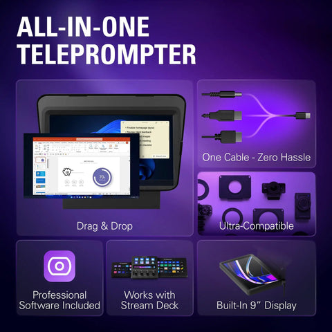 Image showing Top Shelf Teleprompter With Bright Built In Screen For Dead Simple Script Reading, 9 inch display, USB C connectivity.