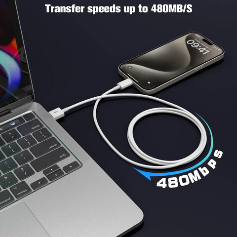 CarPlay Ready USB A To USB C Cable For iPhone 17 16 15 Series Plus Pro Max And iPad Air 10th Gen White Three Foot Car Charger Cord Delivers Instant CarPlay Activation And Smooth In Car Use connected to laptop and phone