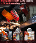 Close-up of a person using Portable IGBT Inverter Welder With Five Variable Current Settings Anti Stick Arc Gun 110V Home Repair Welding Kit