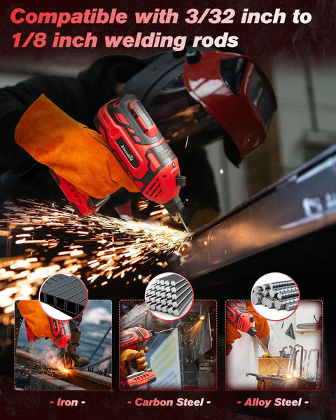 Close-up of a person using Portable IGBT Inverter Welder With Five Variable Current Settings Anti Stick Arc Gun 110V Home Repair Welding Kit