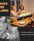 Family enjoying dinner indoors with 36 Inch Tabletop Propane Fire Pit With 50000 BTU Portable Gas Fireplace For Patio Hangs And Outdoor Use