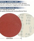 Premium 5 Inch Hook And Loop Sanding Discs With Durable Aluminum Oxide abrasive For Heavy Duty Wood Metal Work In 60 To 1000 Grits showing a close-up view of the sanding grit.