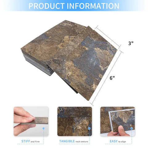 32 Piece Peel And Stick Subway Tile Backsplash Kit For Kitchen And Bath 3 By 6 Inches Rust Slate Color, showing texture and size.
