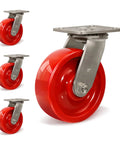 Top Shelf 6 By 2 Inch Swivel Casters Set Of Four Heavy Duty Polyurethane Wheels On Rust Free Stainless Steel Brackets close-up view