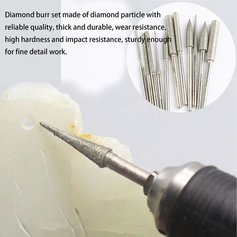 Diamond Grinding Burr Drill Bit Set For Rotary Tools, 11-Piece Pro Grade Polishing Kit With 1/8 Inch Shank in use on stone
