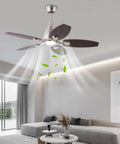 Pwefhsdjvh Ceiling Fan with LED Light 42 Inch Remote Control 5 Blades in living room with light beams and wood blades.